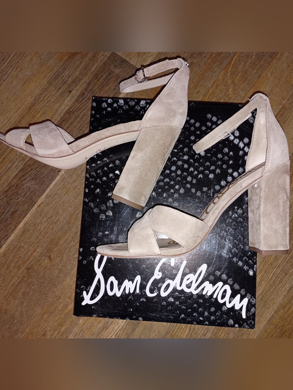Like New Sam Edelman YANCY/Oatmeal Suede ft Block Heel &Ankle Strap Women Size 9